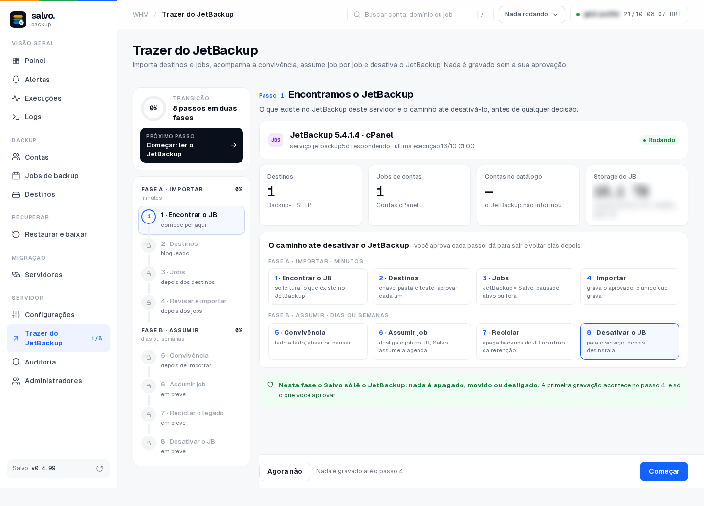 Passo 1: o Salvo encontrou o JetBackup